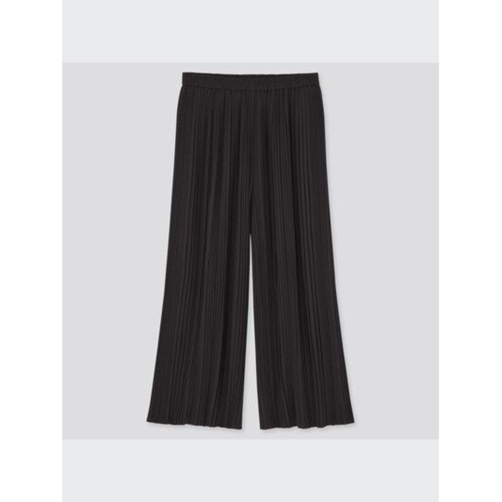 Uniqlo Pleated Chiffon Skirt Pants Wide Leg Culottes XS 437166 Black Minimalist
